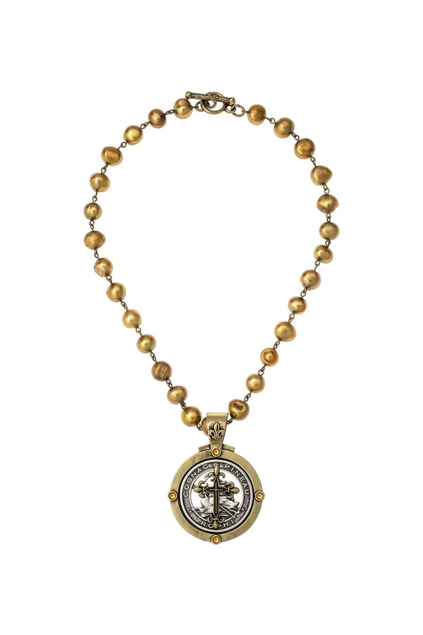 French Kande - Gold Pearl Medal Necklace