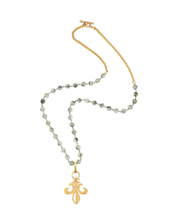 French Kande - Green Prehinite Fleur Medal Necklace