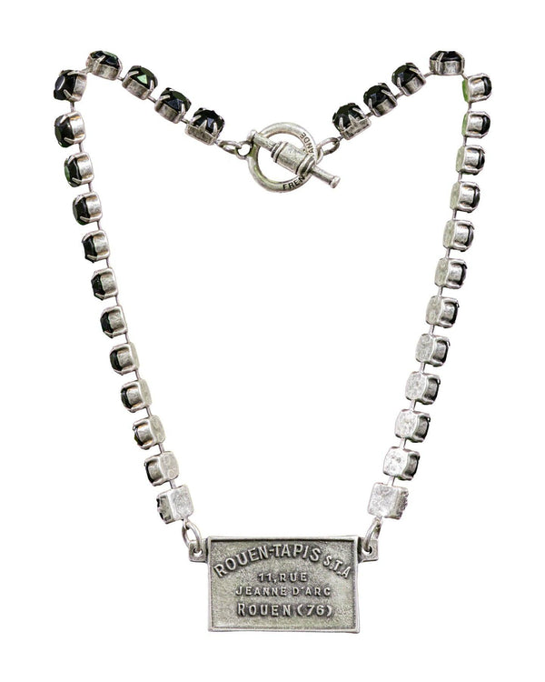 French Kande - Jet Swarovski With Silver Rouen Tapis Medal Necklace
