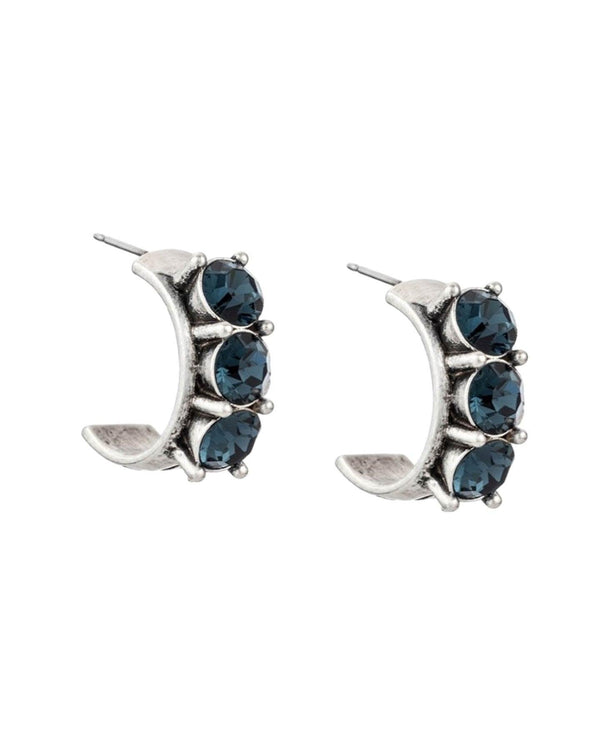 French Kande - Montana Crystal Trio Silver Huggies