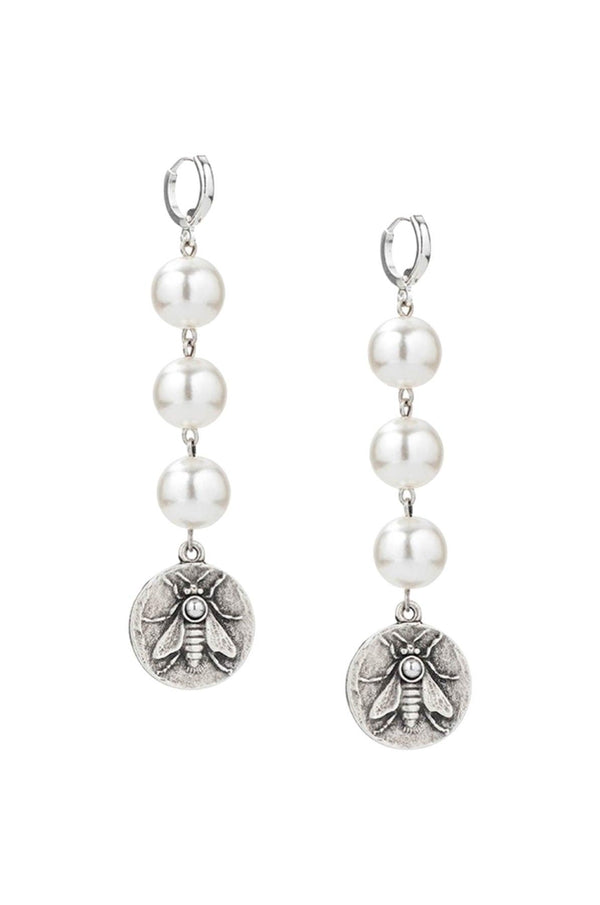 French Kande - Pearl Abeille Medal Earrings