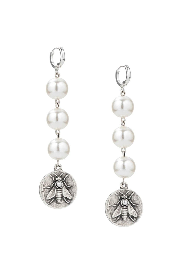 French Kande - Pearl Abeille Medal Earrings