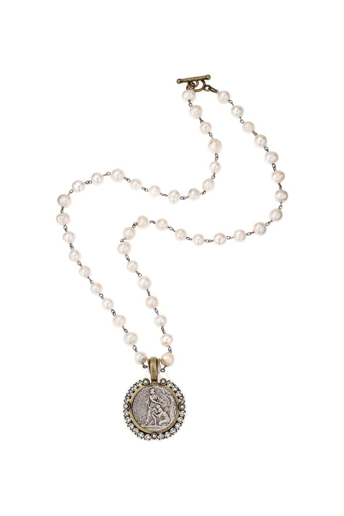 French Kande - Pearls With Protector Medal Necklace