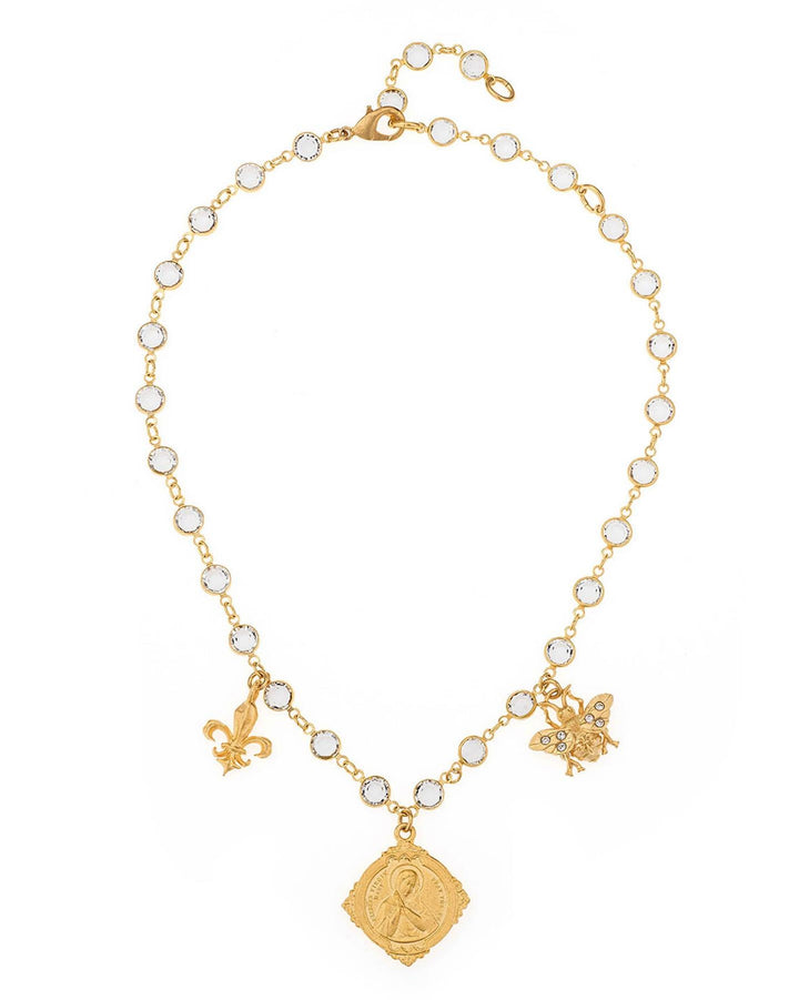 French Kande - Trio Pendant Crystal Gold Necklace