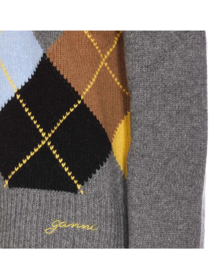Ganni - Harlequin Wool Mix Knit Cardigan