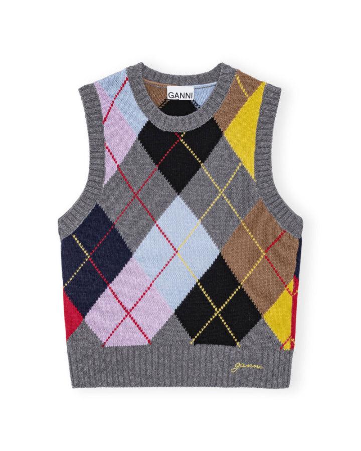 Ganni - Harlequin Wool Mix Knit Vest