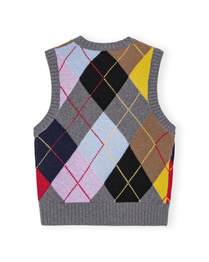 Ganni - Harlequin Wool Mix Knit Vest