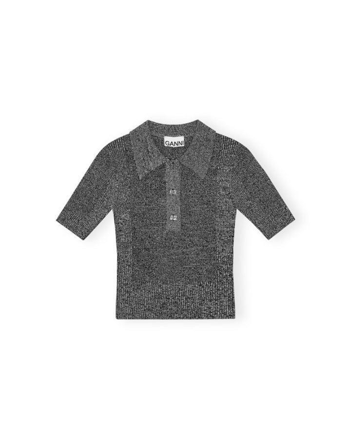 Ganni - Melange Rib Knit Polo Shirt