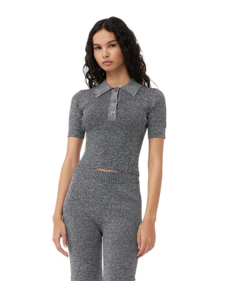 Ganni - Melange Rib Knit Polo Shirt