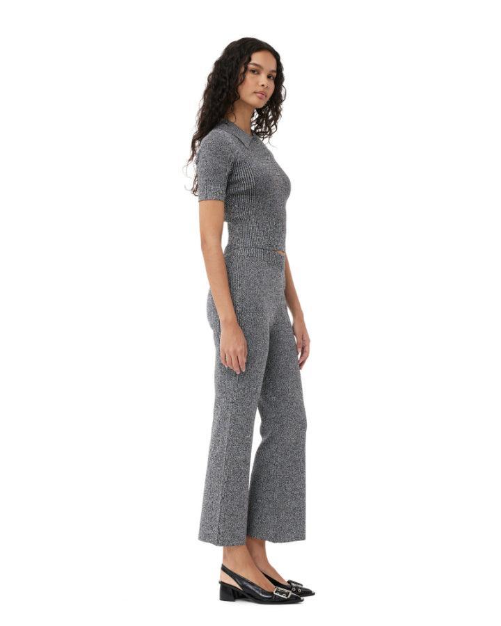 Ganni - Melange Rib Knit Polo Shirt
