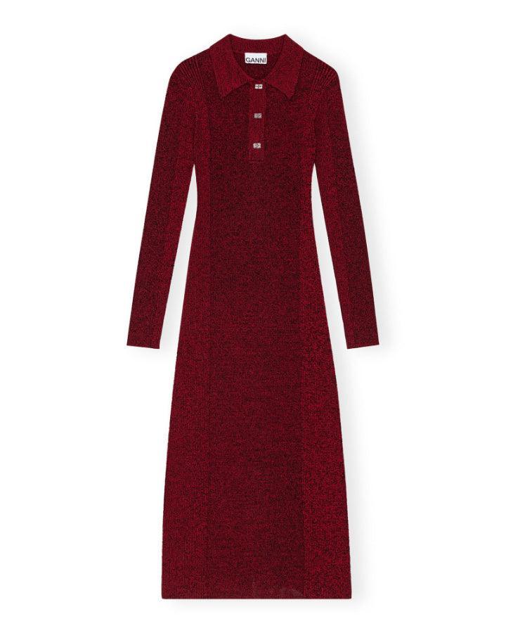 Ganni - Melange Rib Long Sleeve Polo Dress
