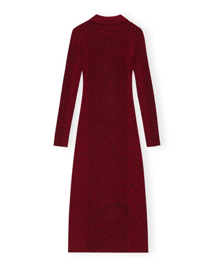 Ganni - Melange Rib Long Sleeve Polo Dress
