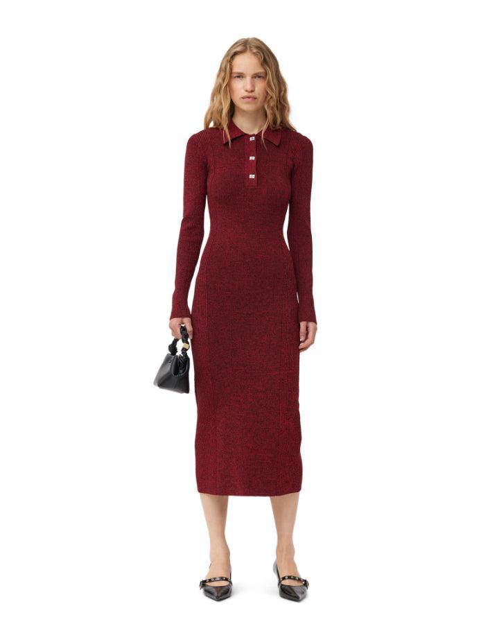Ganni - Melange Rib Long Sleeve Polo Dress
