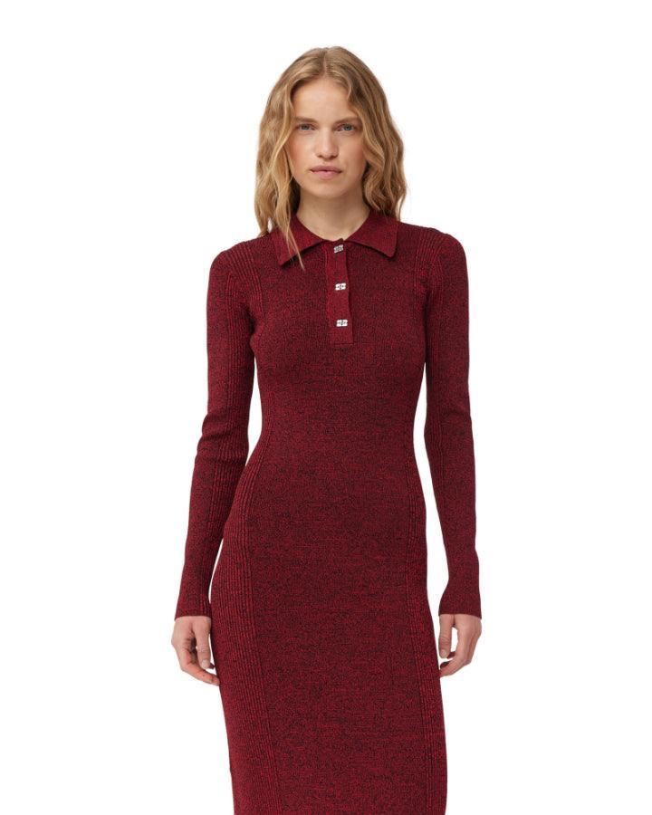 Ganni - Melange Rib Long Sleeve Polo Dress