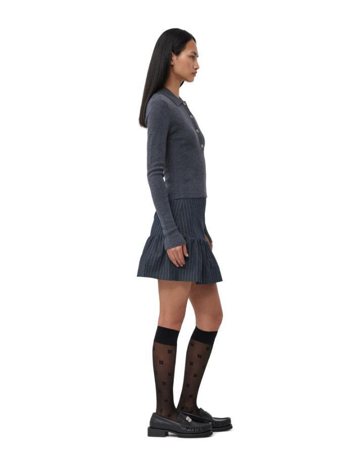 スカート GANNI Stretch Striped Flounce Mini Skirt Ganni Stretch Stripe Flounce Mini Skirt - Gray Pinstripe