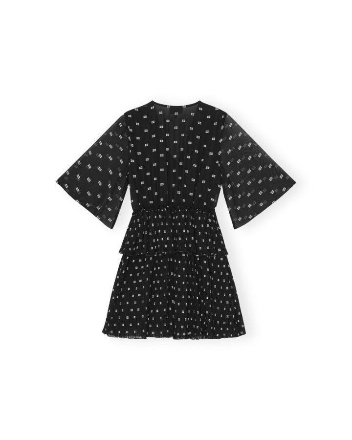Ganni - Pleated Georgette Flounce Mini Dress