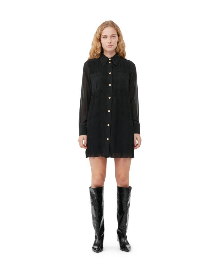 Ganni - Pleated Georgette Shirt Dress