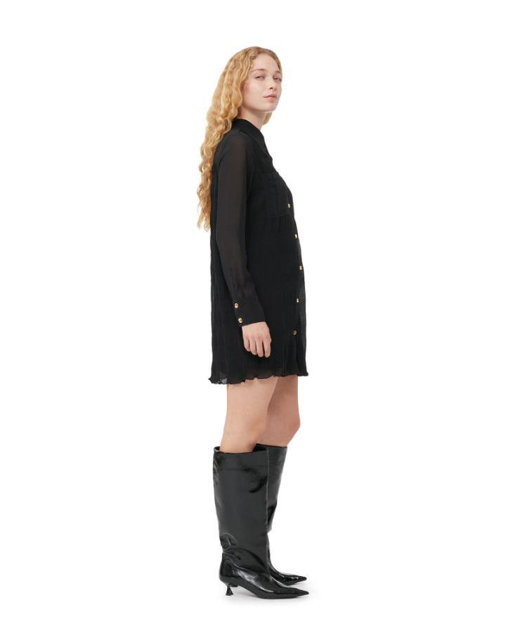 Ganni - Pleated Georgette Shirt Dress