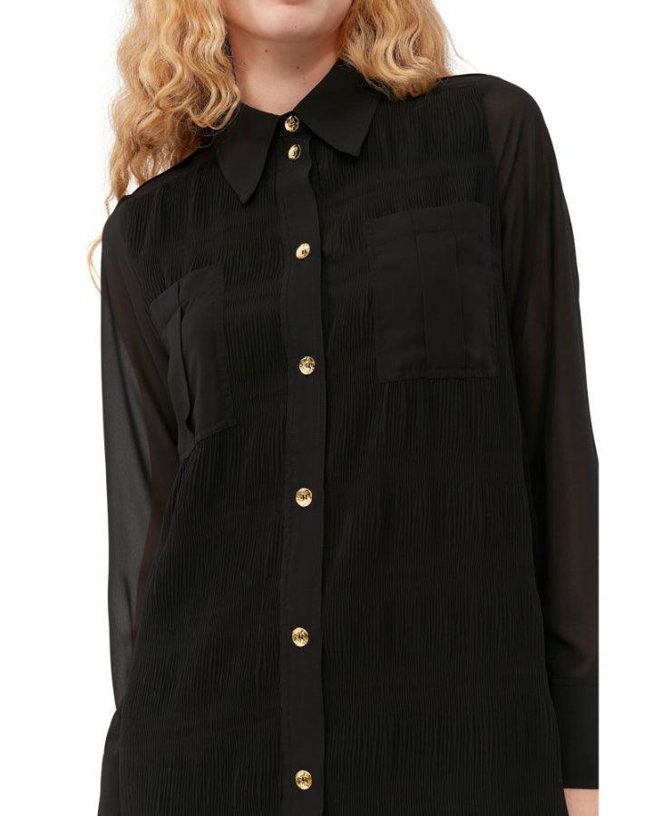 Ganni - Pleated Georgette Shirt Dress