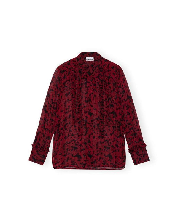 Ganni - Red Print Georgette Ruffle Shirt