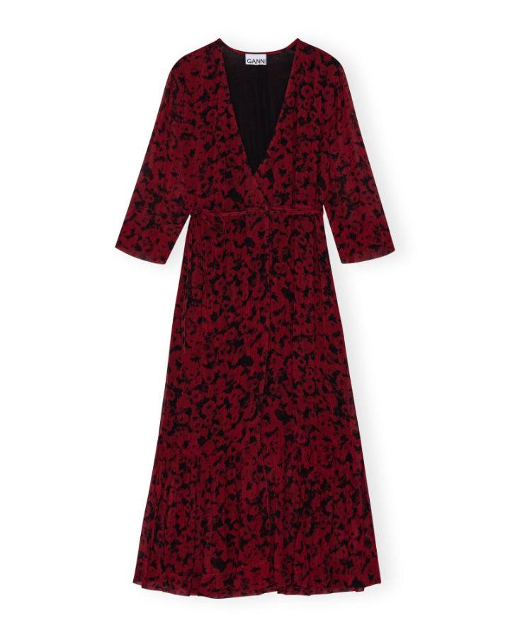Ganni - Red Print Georgette Wrap Midi Dress