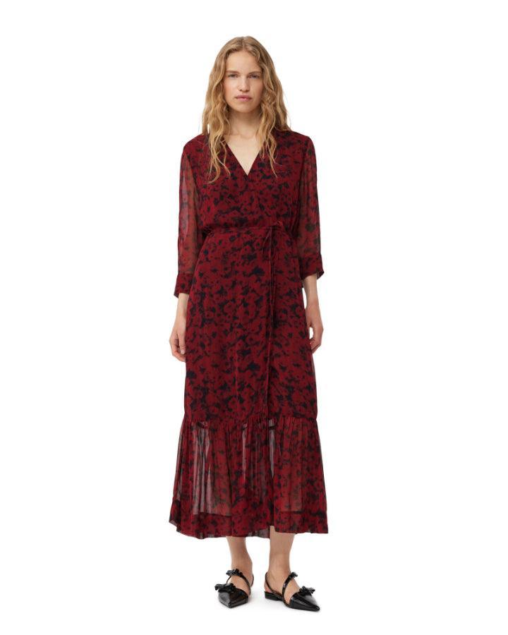 Ganni Red Print Georgette Wrap Midi Dress BLU'S Ganni Red Print Georgette Wrap Midi Dress BLU'S