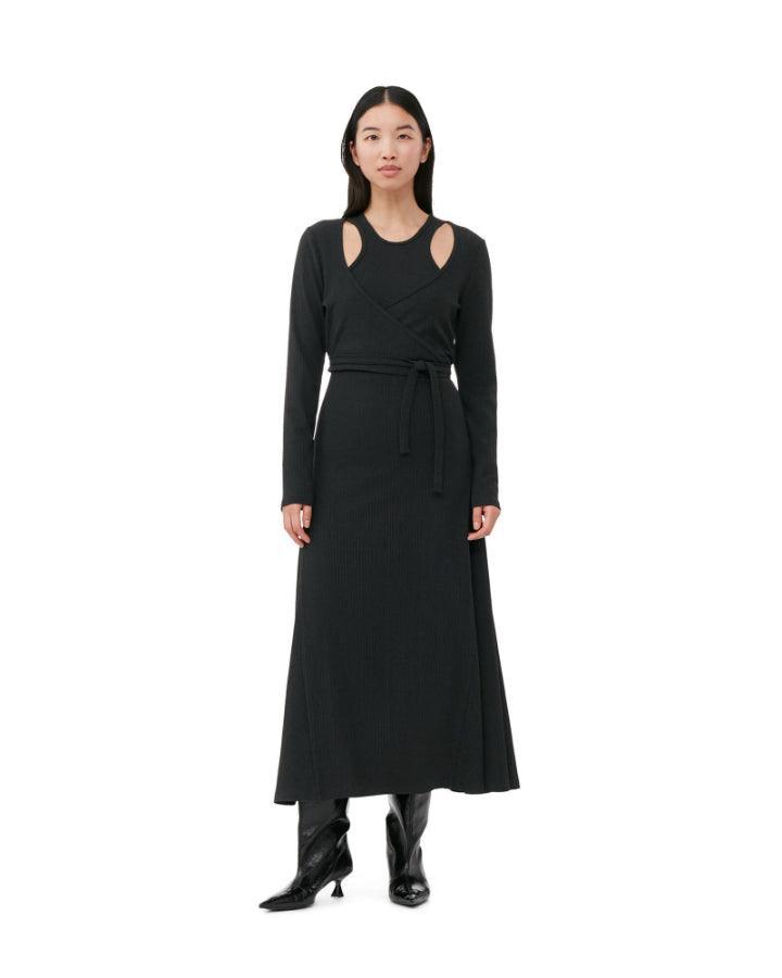 Ganni - Rib Jersey Wrap Maxi Dress