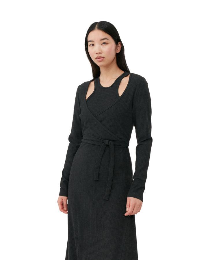 Ganni - Rib Jersey Wrap Maxi Dress