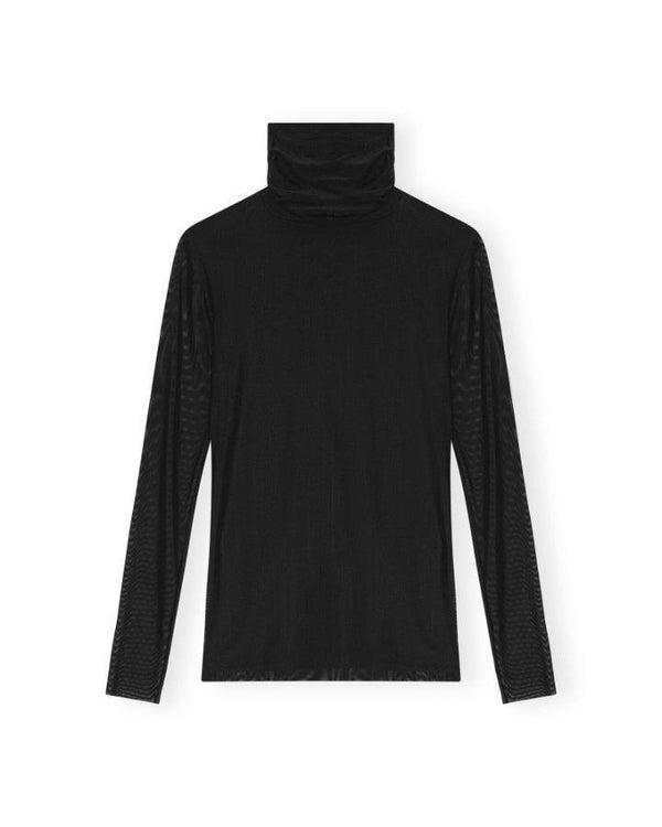 Ganni - Solid Mesh Long Sleeve Roll Neck