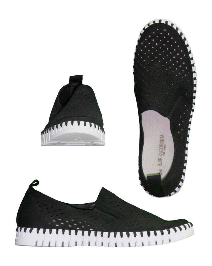 Ilse Jacobsen - Tulip Slip-on Sneakers with Elastic Panels- Black