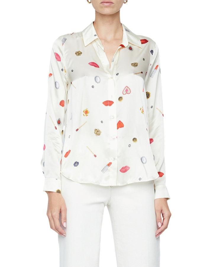 L'Agence - Tyler Heart Jewel Print Silk Blouse