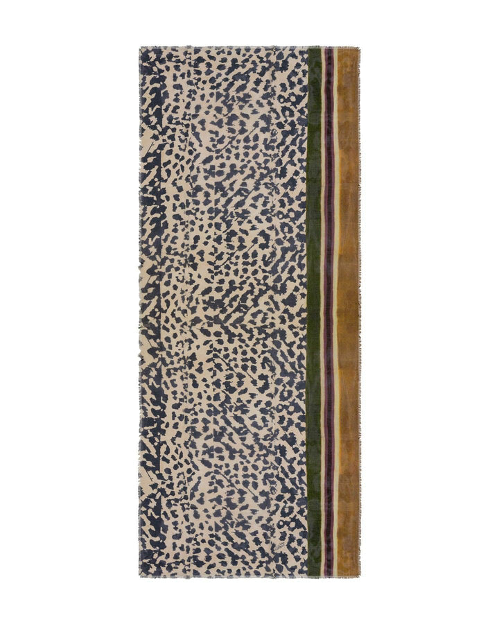 Luisa Cerano - Animal Print Striped Edge Modal Scarf
