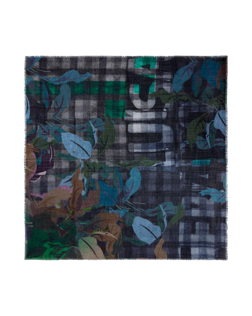 Luisa Cerano - Check and Leaf Print Scarf