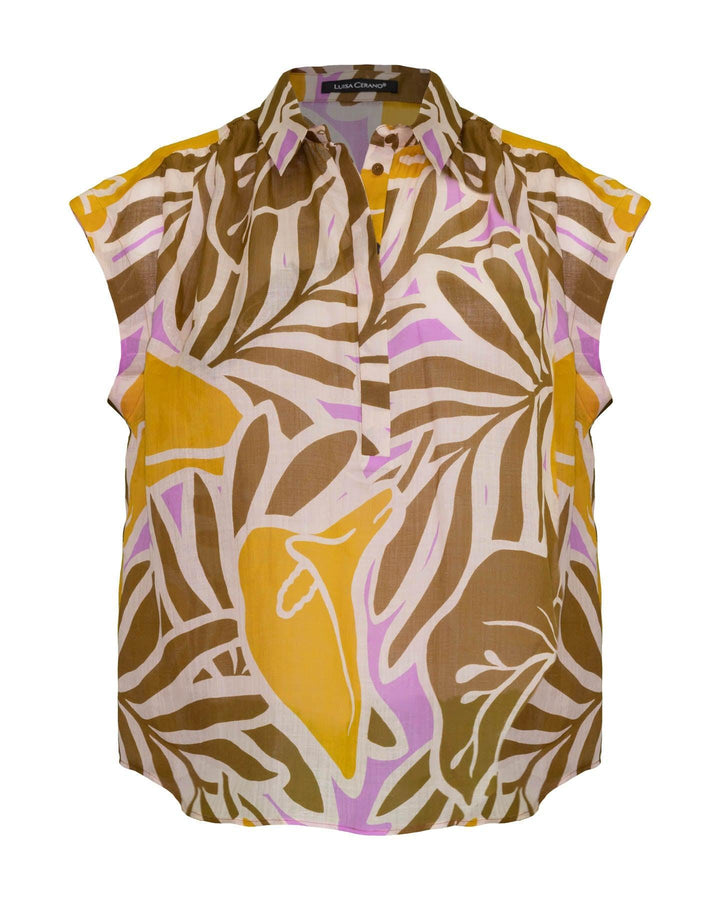 Luisa Cerano - Floral Print Cap Sleeve Shirt