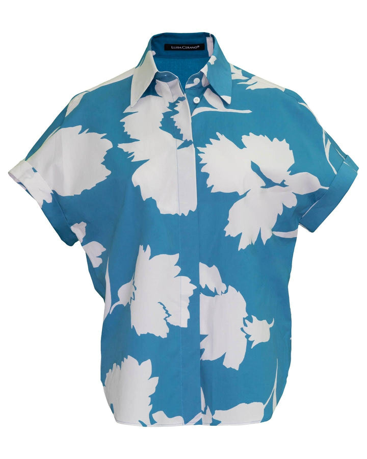 Luisa Cerano - Hibiscus Print Blouse Blue