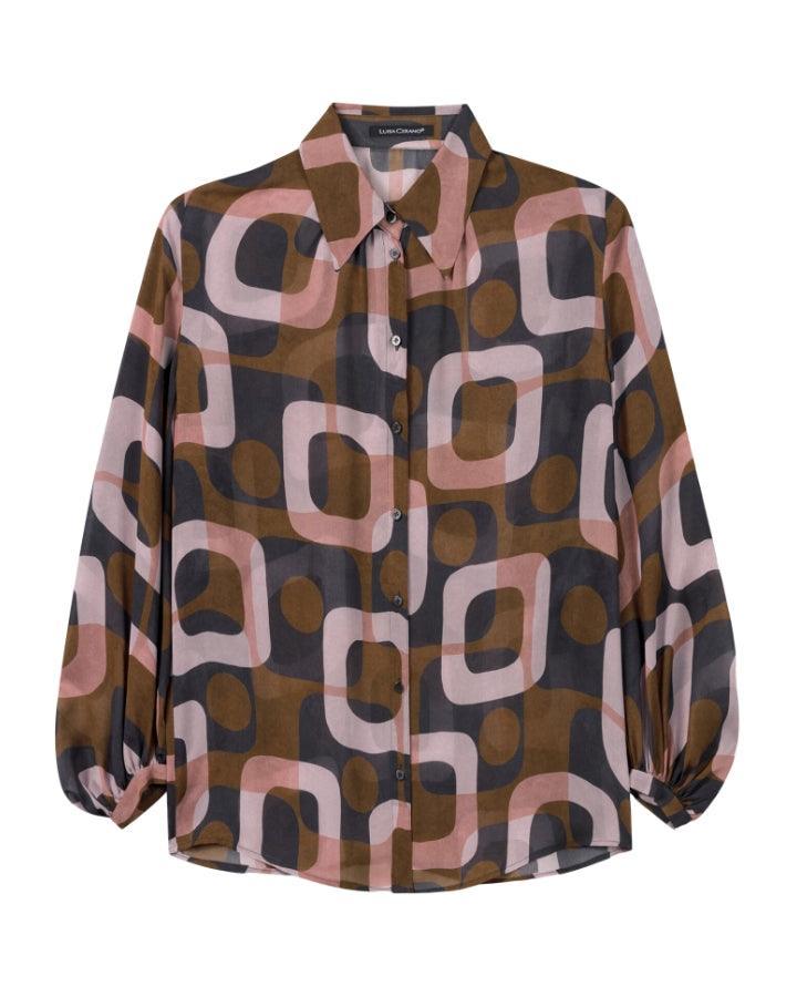 Luisa Cerano - Mid Century Print Sheer Blouse