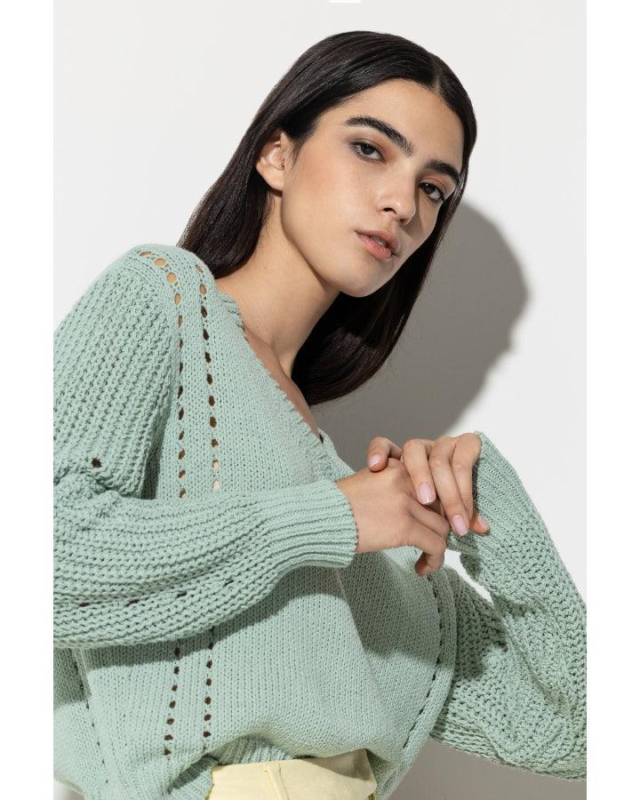 Luisa Cerano - Ribbed Lace Detail Pullover