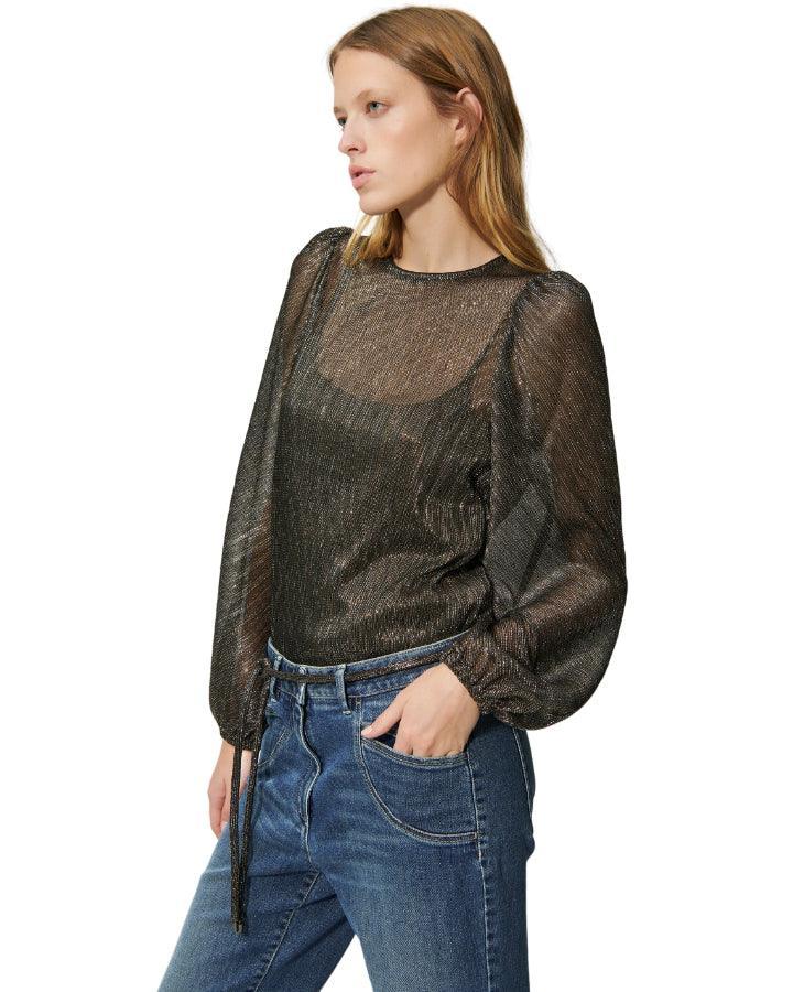 Luisa Cerano - Sheer Lurex Balloon Sleeve Blouse