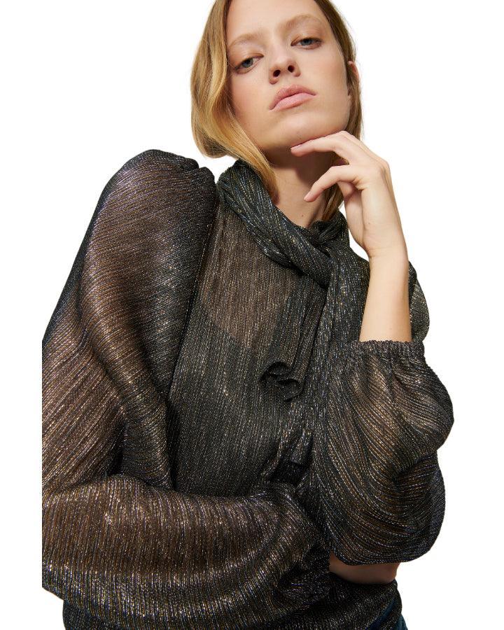 Luisa Cerano - Sheer Lurex Balloon Sleeve Blouse