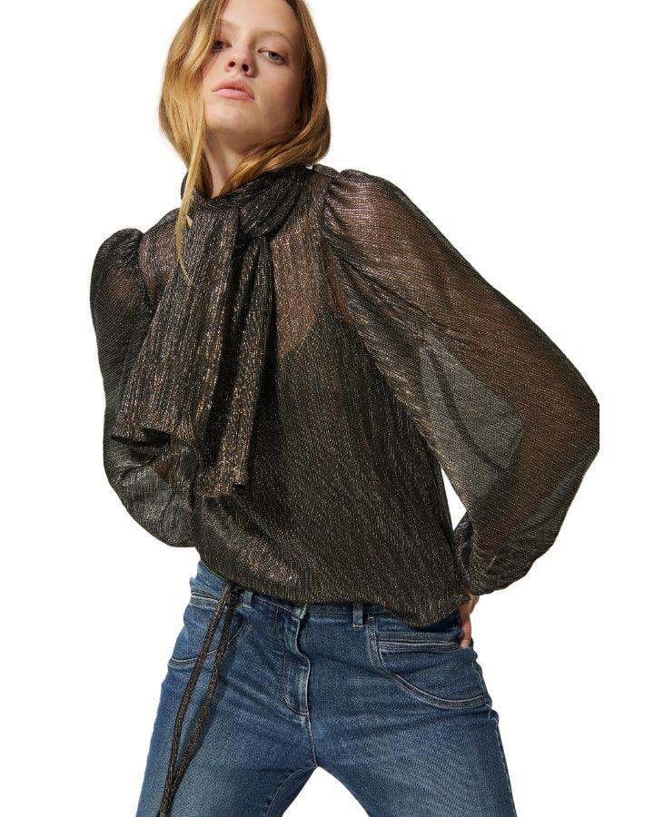 Luisa Cerano - Sheer Lurex Balloon Sleeve Blouse