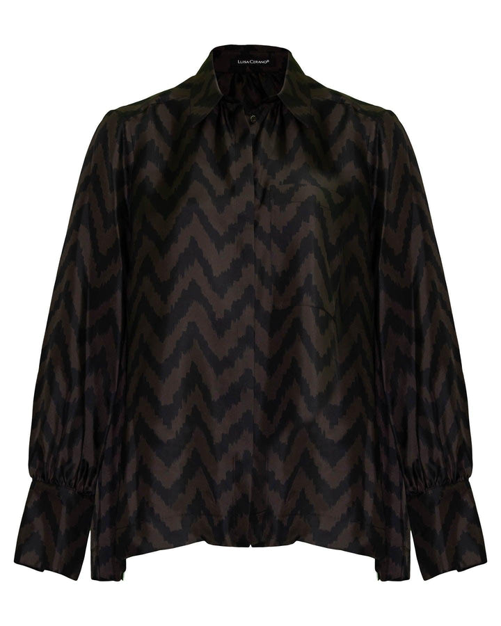 Luisa Cerano - Silk Chevron Blouse Chocolate