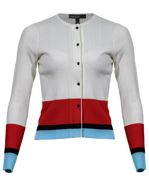 Marc Cain - Ribbed Knit Non Wool Colorblock Cardigan
