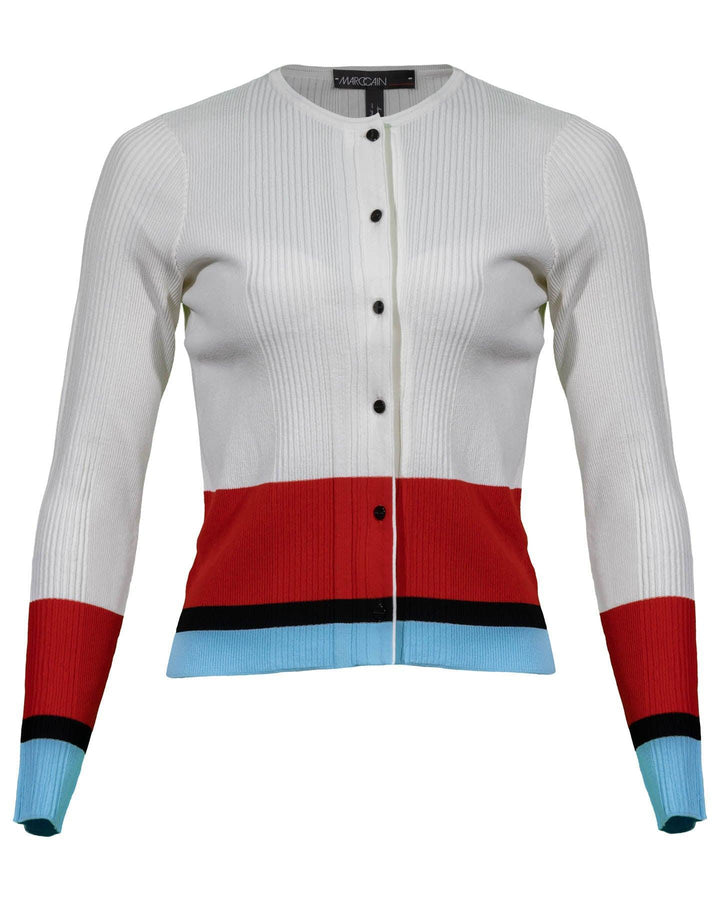 Marc Cain - Ribbed Knit Non Wool Colorblock Cardigan