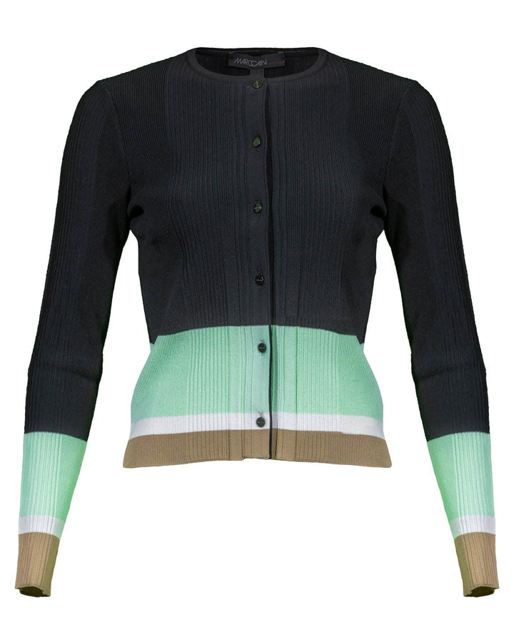 Marc Cain - Ribbed Knit Non Wool Colorblock Cardigan