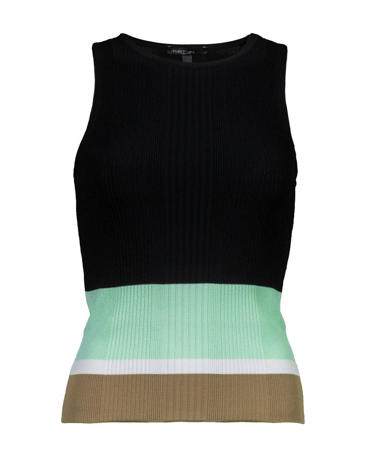 Marc Cain - Ribbed Knit Non Wool Colorblock Shell