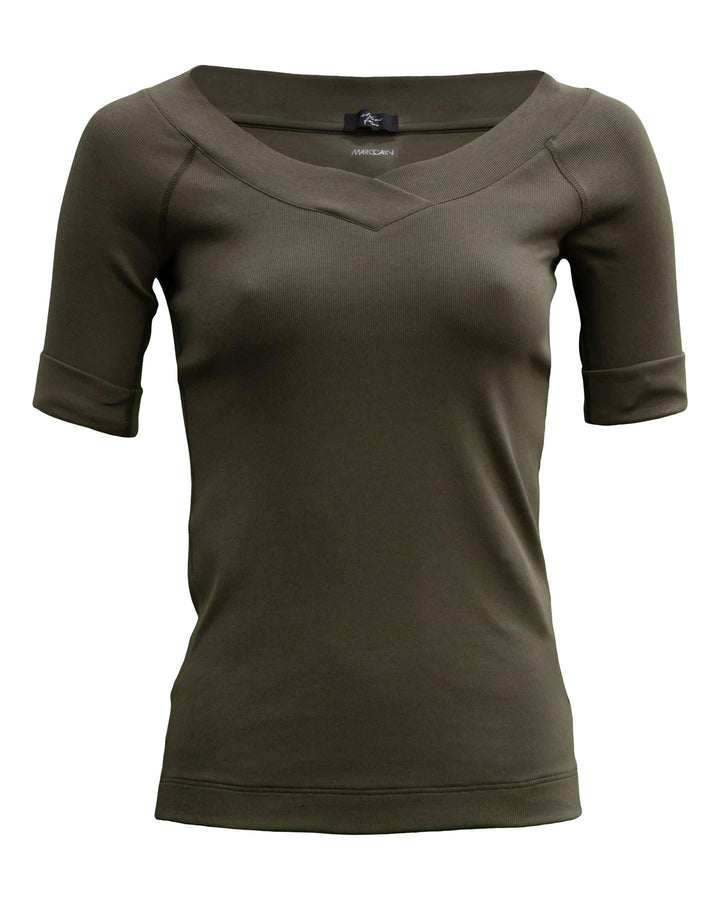 Marc Cain - Ribbed V Tee Olive