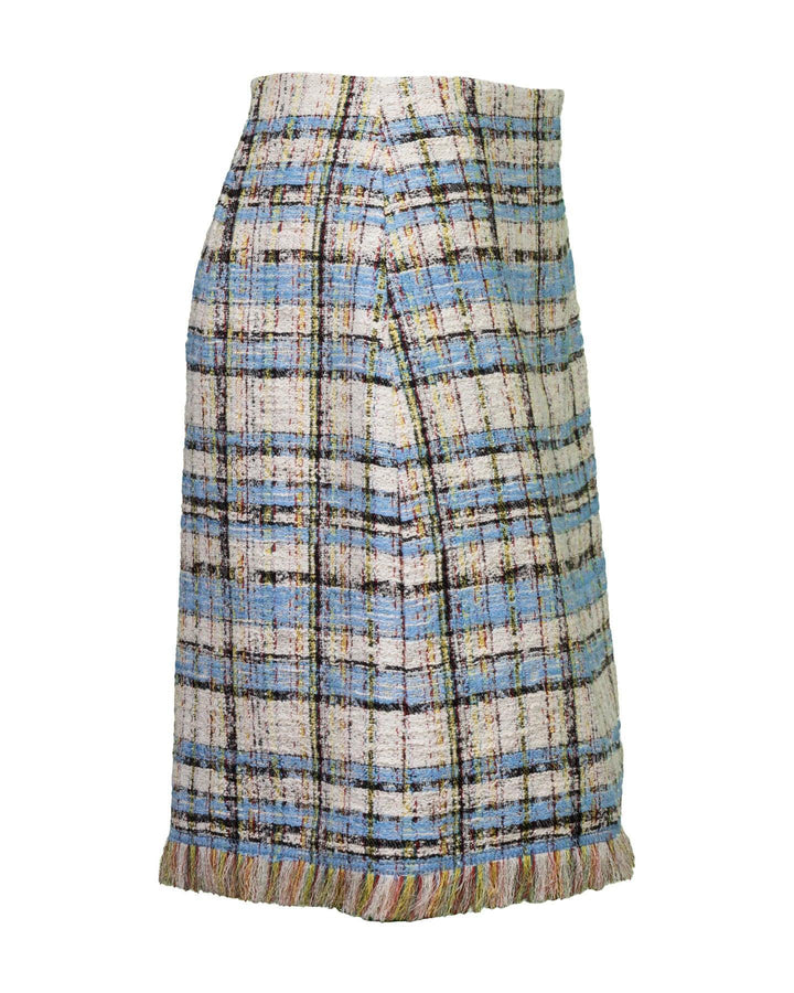 Marc Cain - Tweed Plaid Fringe Hem Skirt