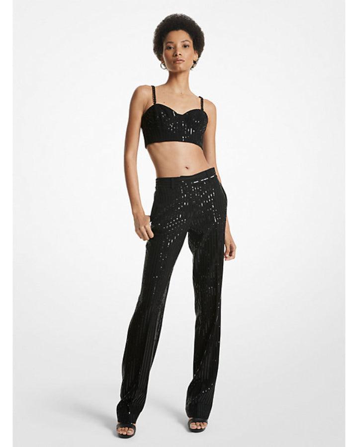 Michael Kors - Pinstripe Sequined Straight Leg Pant
