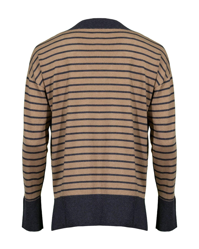 Purotatto - Contrast Stripe V-Neck Sweater