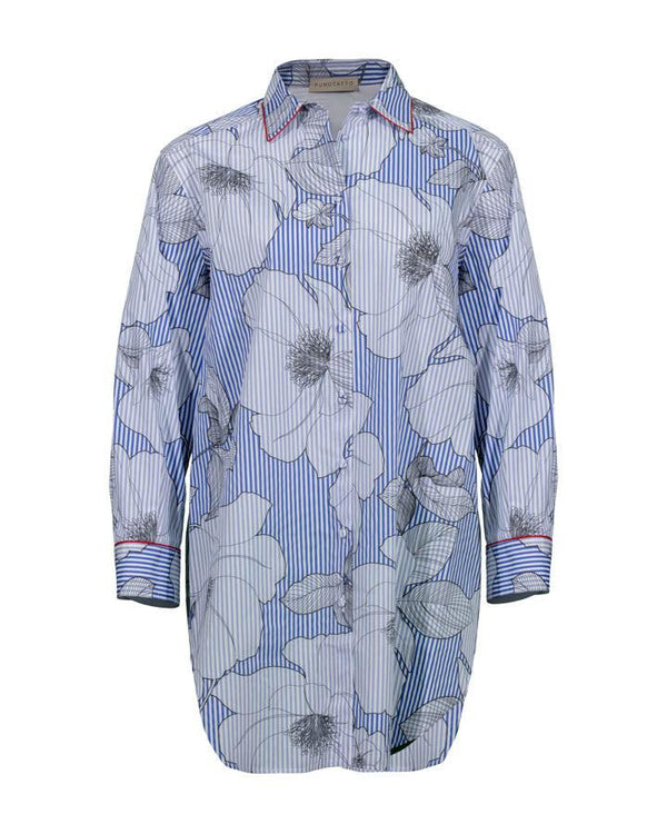 Purotatto - Purotatto Flowers Pinstripe Tunic Shirt